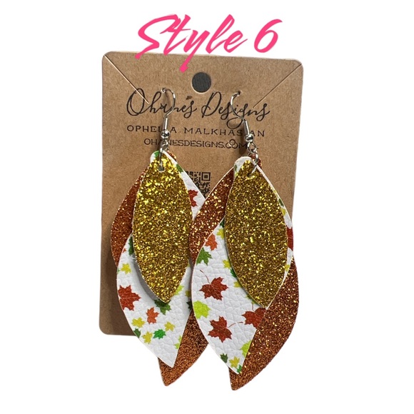 Fall Autumn 3 Layer Faux Leather Glitter Dangle Silver Earrings. 11 Styles - Picture 11 of 16